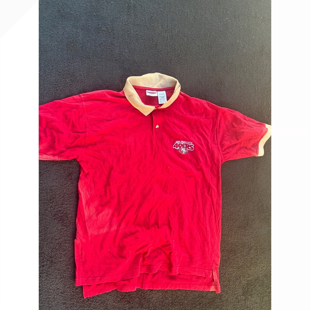Vintage San Francisco 49ers Polo Shirt The Edge Red Tan Large 1998 NFL Football